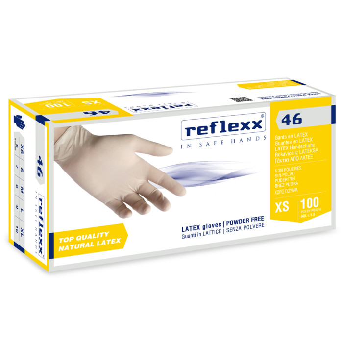 Reflexx 46 Powderfree White Latex Gloves 100pcs.