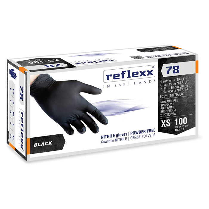 Reflexx 78 Powderfree Black Nitrile Gloves 100pcs.