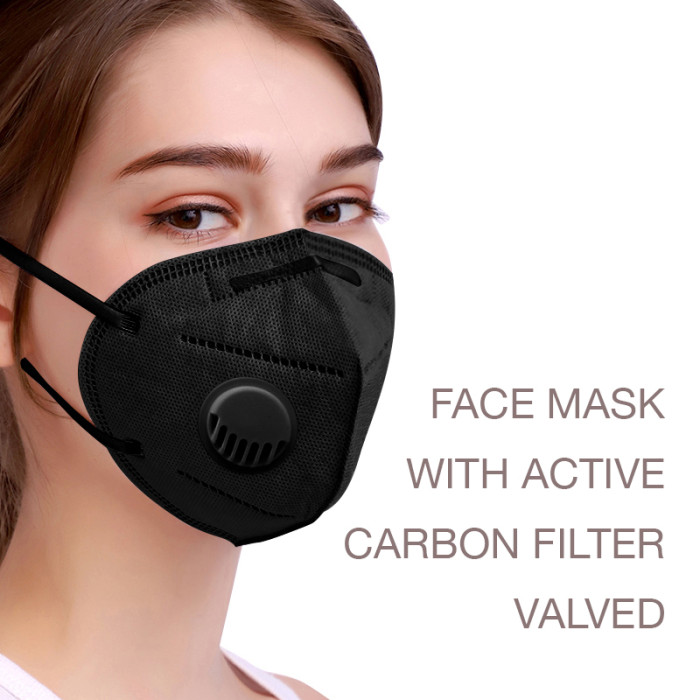 Black Face Mask Active Carbon Filter Respirator KN95 N95 FFP2 Valved