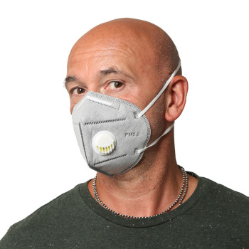 Graue Atemschutzmaske KN95 N95 FFP2 mit Ventil und Aktivkohlefilter 5 Stck.-Box