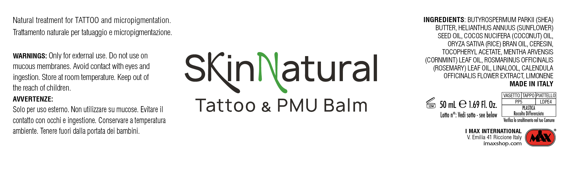 SkinNatural Product Label