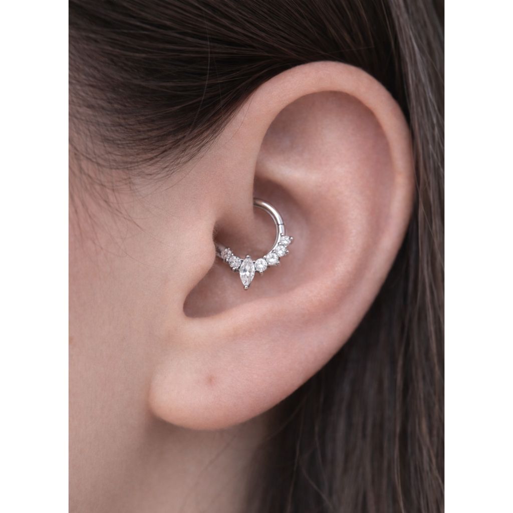 Decorative Clicker Ring with Teardrop Zirconia (Steel)