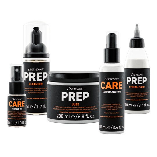 PAQUETE CHEYENNE PREP & CARE Colección completa de productos para el cuidado del tatuaje