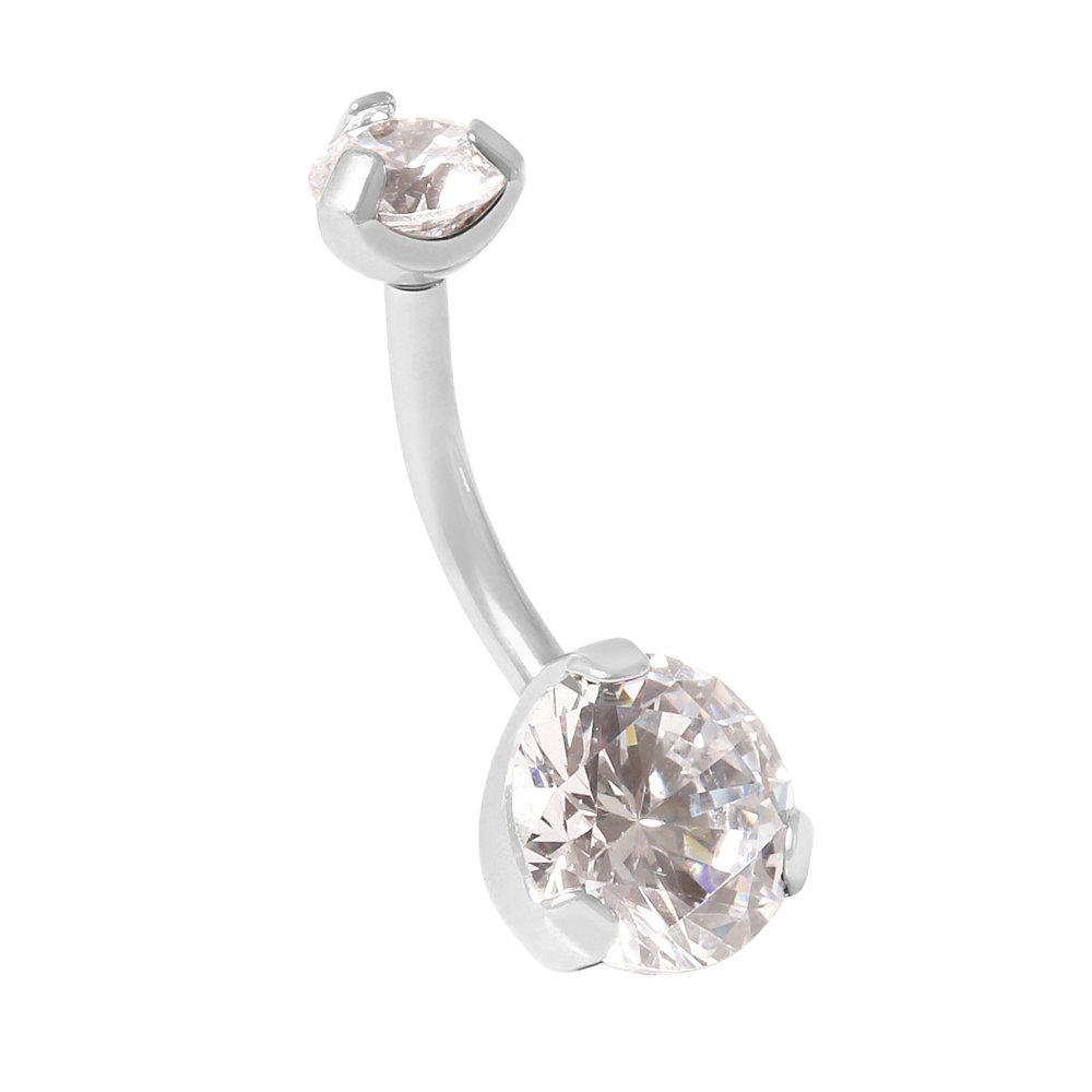 [TJNP506/CRYSTAL] Double Prong Jewelled Navel Banana 1.6x10mm (Titanium)