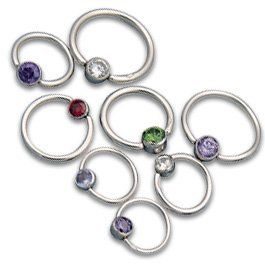 [WCR306/AQ-C] Jewelled Captive Bead Rings