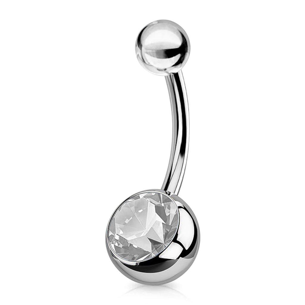 Banana für den Bauchnabel mit bunten Kristallen (Titan) (Crystal, 8 mm)