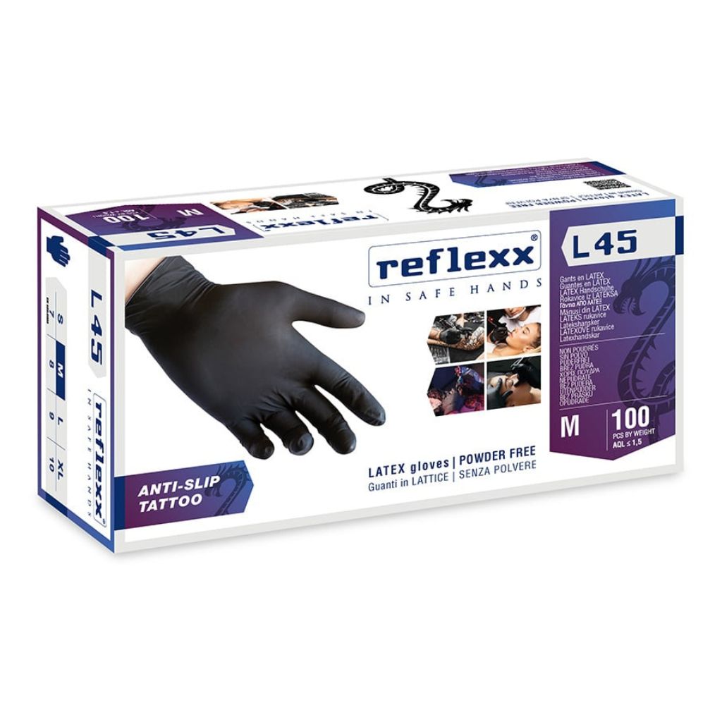 Reflexx L45 Guantes de Látex Negro para Artistas del Tatuaje (Small)