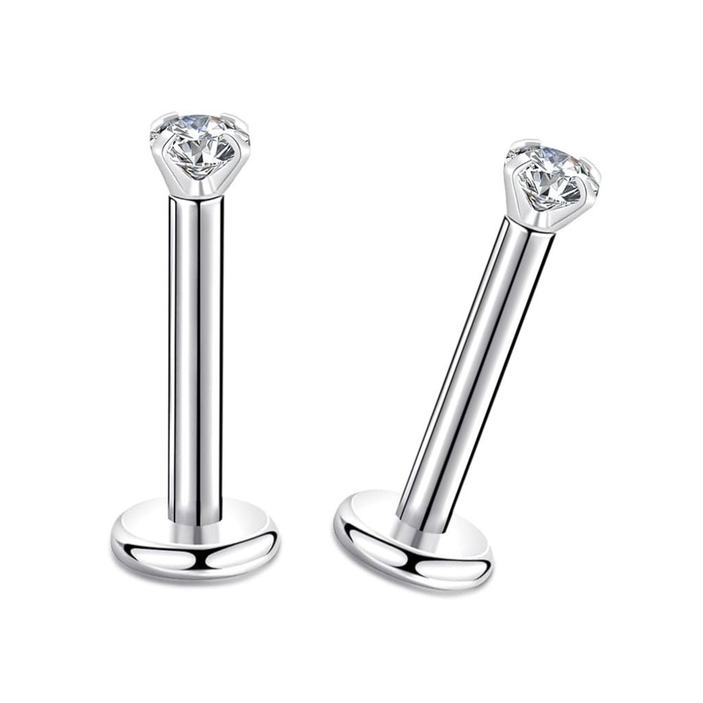 [TLSPJ703] Marilyn Labret Studs Internally Threaded with Prong Set Gem (Titanium) (6 mm, 2 mm)