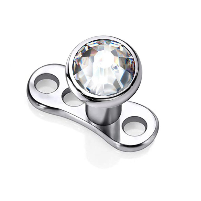 [TDP33/CRY] Micro Dermal Anchor Internally Threaded with Crystal Stone (Titanium) (3 mm)