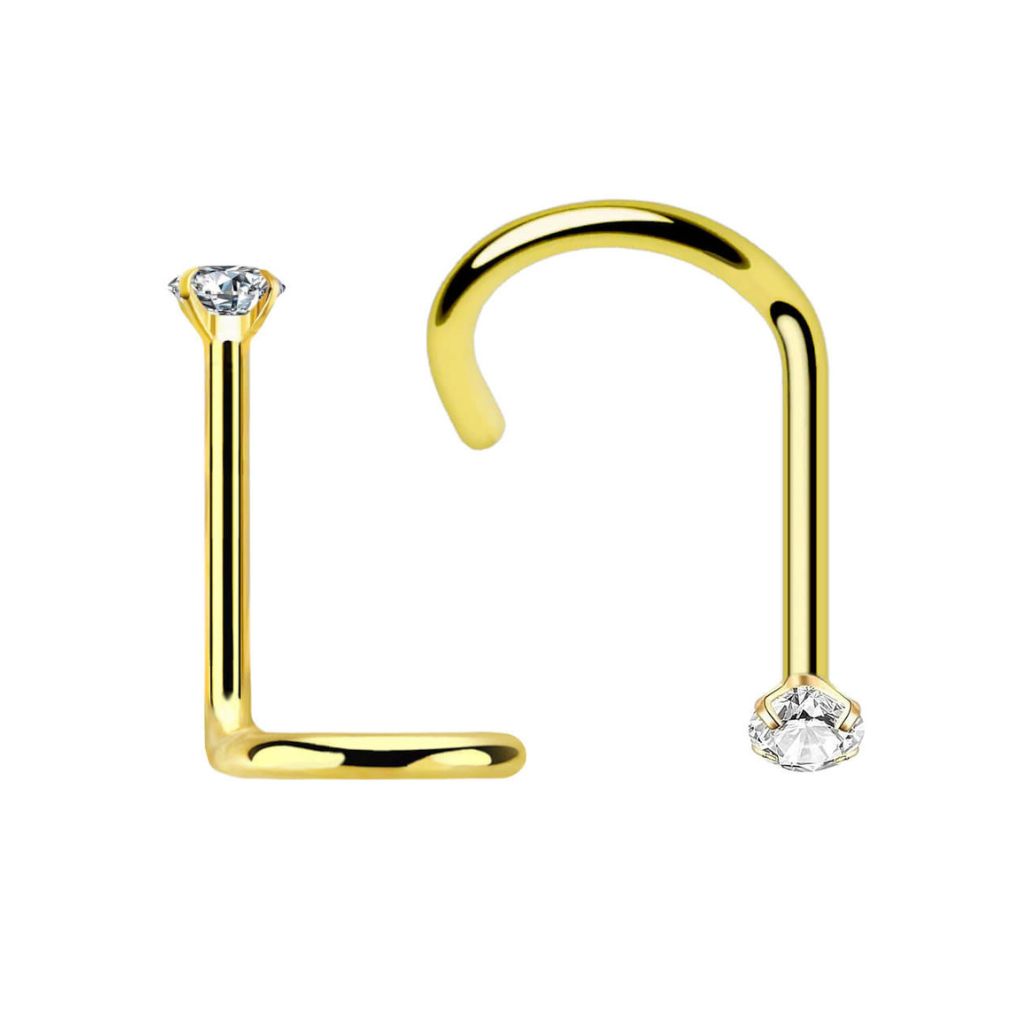 Nasenpiercing mit 2mm CZ Stein, Gold (Titan)