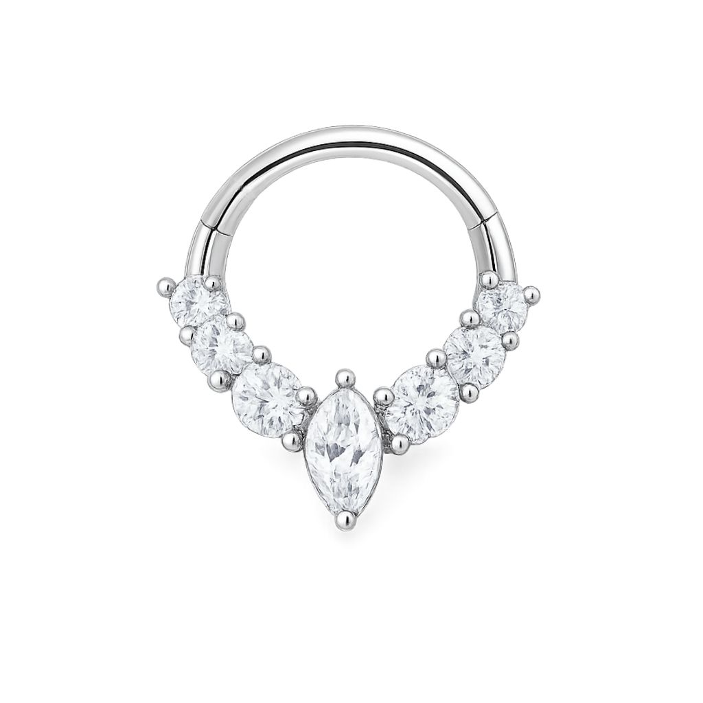 Dekorativer Clicker-Ring mit Tropfen-Zirkonia (Stahl) (8 mm)