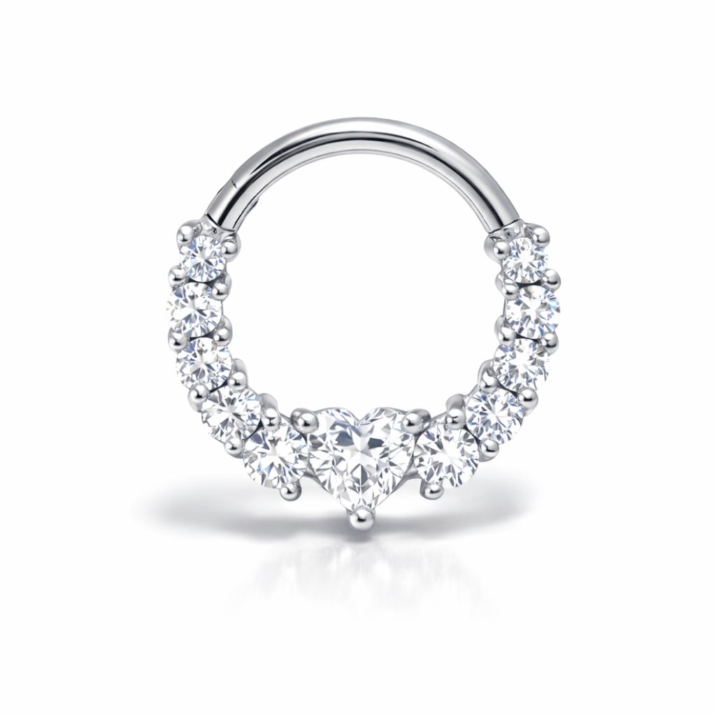 Dekorativer Clicker-Ring mit Herz-Zirkonia (Stahl) (8 mm)