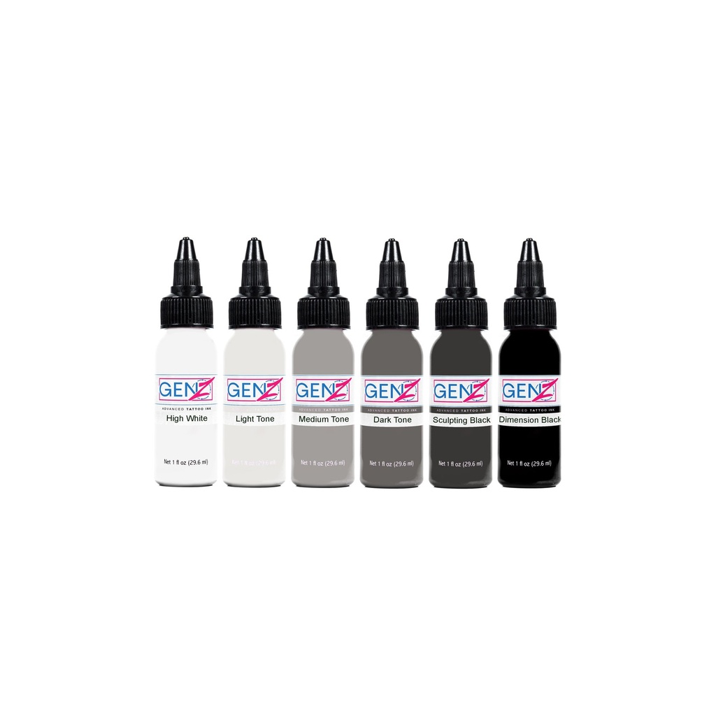 [25001] Intenze GEN-Z Bob Tyrrell Advanced Black and Grey Tattoo Ink Formula Set 6x30ml