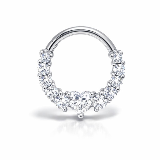 Anillo Clicker Decorativo con Zirconia en Corazón (Acero)